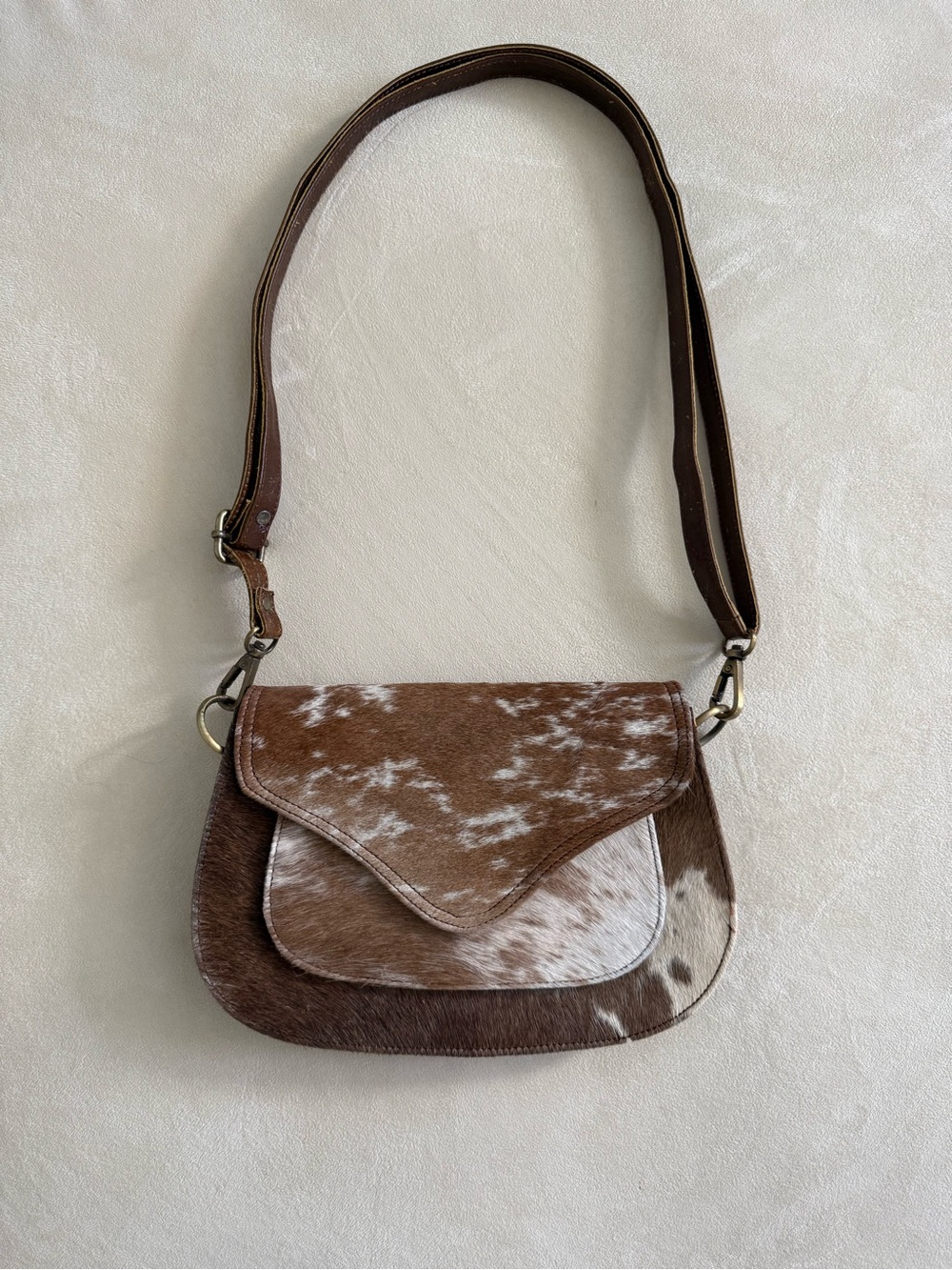 Genuine Cowhide Leather Crossbody Saddle Bag - Handmade
